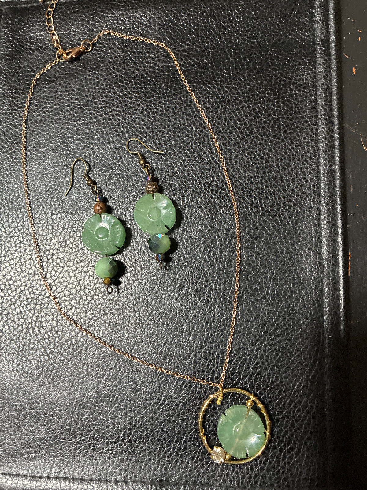 Jade Flower Necklace and Earring Set