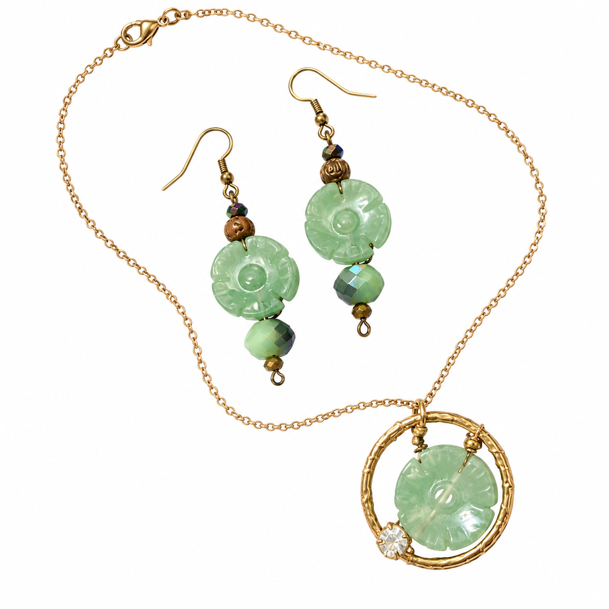 Jade Flower Necklace and Earring Set