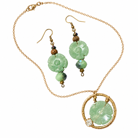 Jade Flower Necklace and Earring Set