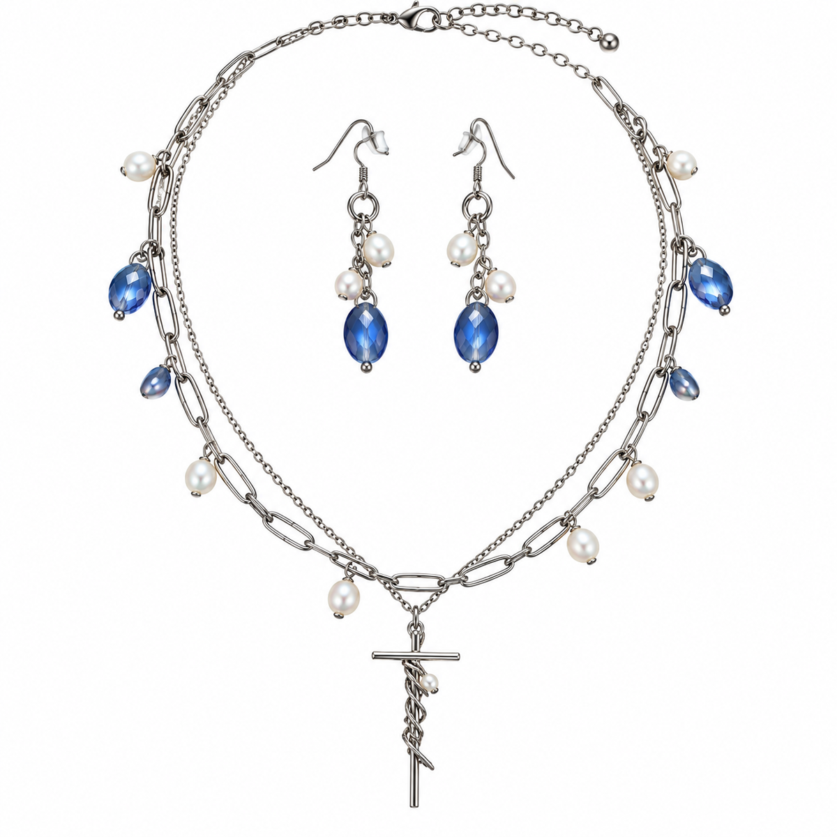Blessed Silver Cross Necklace Set