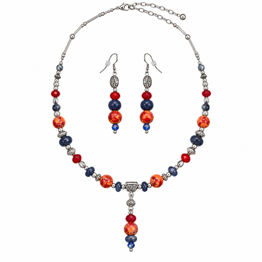 Tropical Sunrise Blue and Coral Necklace Set