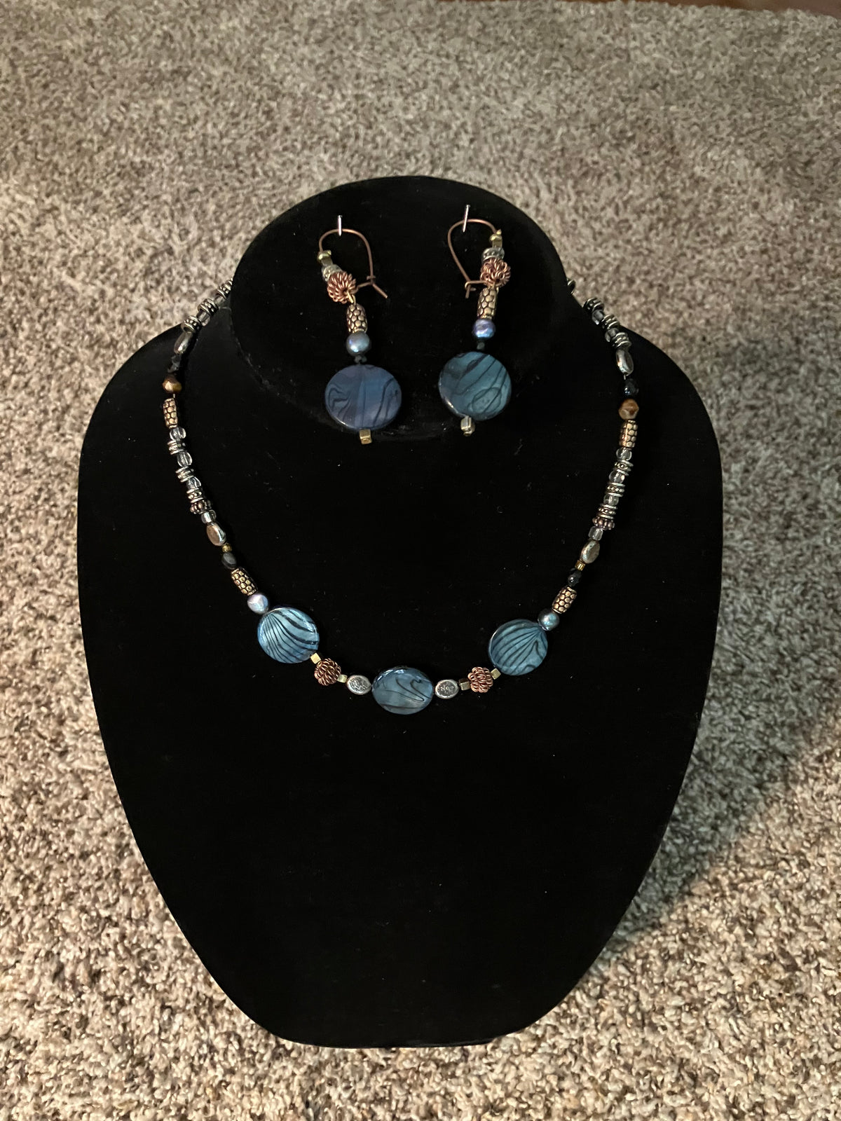 Blue Tiger Eye and Bronze Necklace Set